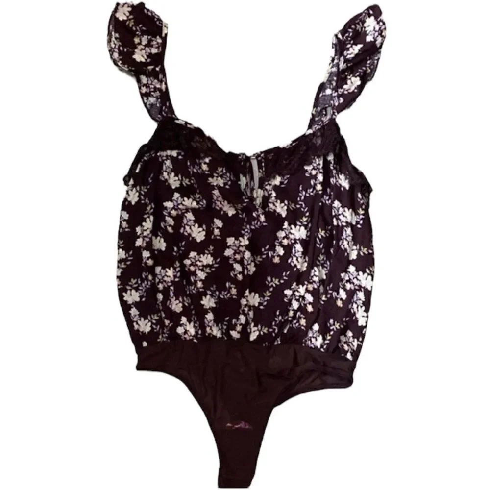 FREE PEOPLE NWT Take It Away Bodysuit In Chocolate Merlot Combo Size XL
